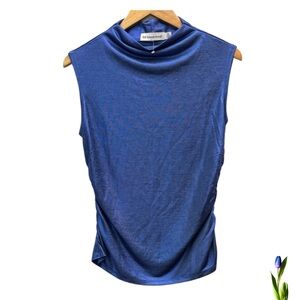 Rebecca Minkoff Blue Ruched Sleeveless Top Metallic Blue